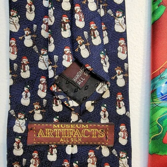 Set of 3 Holiday Christmas Winter Silk Neck Ties Ornaments Snowmen Penguin - Picture 8 of 10